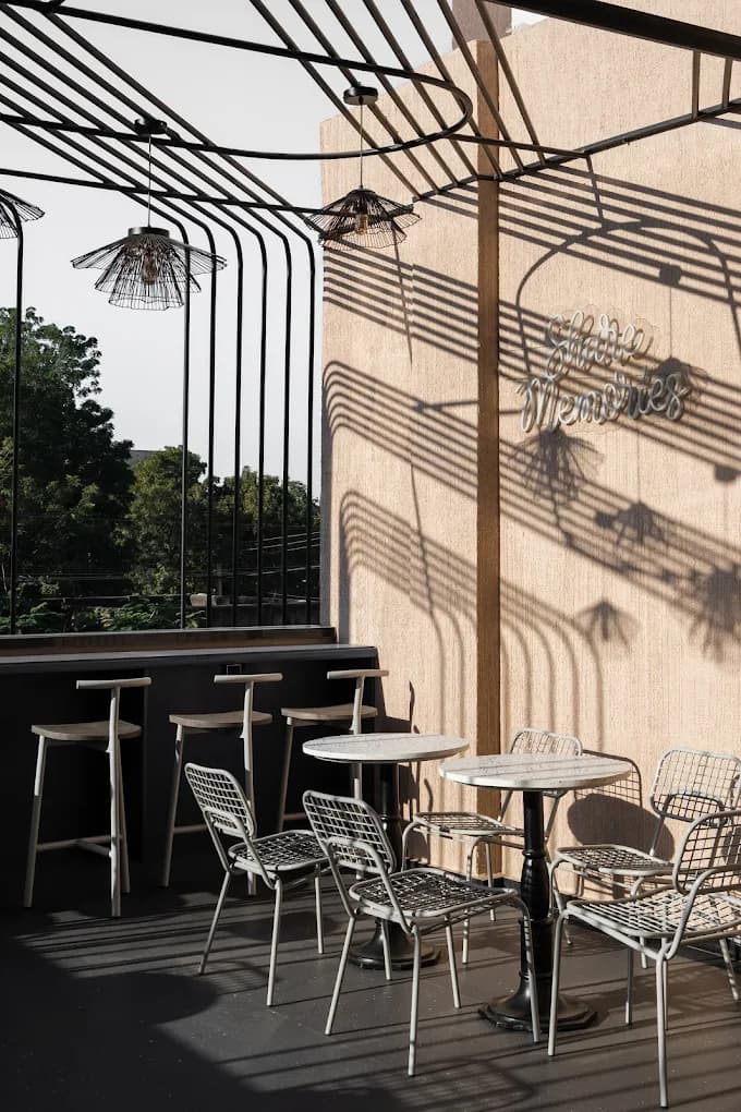 Wrappit terrace at golden hour with warm light